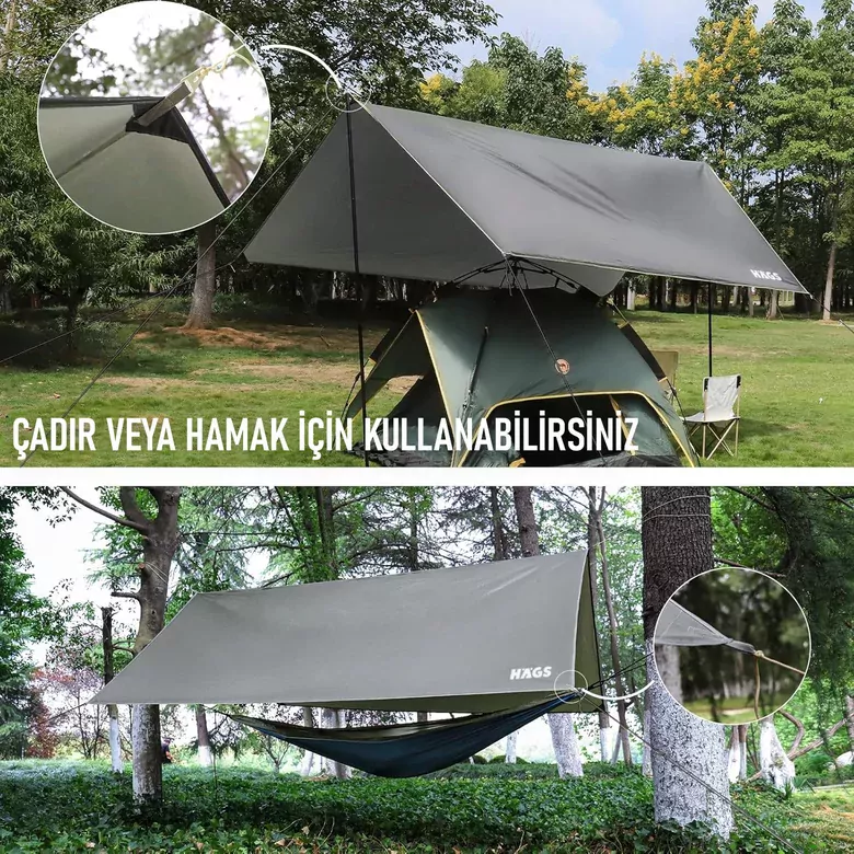 Haegs Tarp Gölgelik Tente, Taşınabilir Örtü Branda Çok İşlevli Outdoor Açık Hava Kamp Seyahat Tente Branda Güneşlik Karavan Tente Yan Çadır Gölgelik - 300x300 cm - Gri
