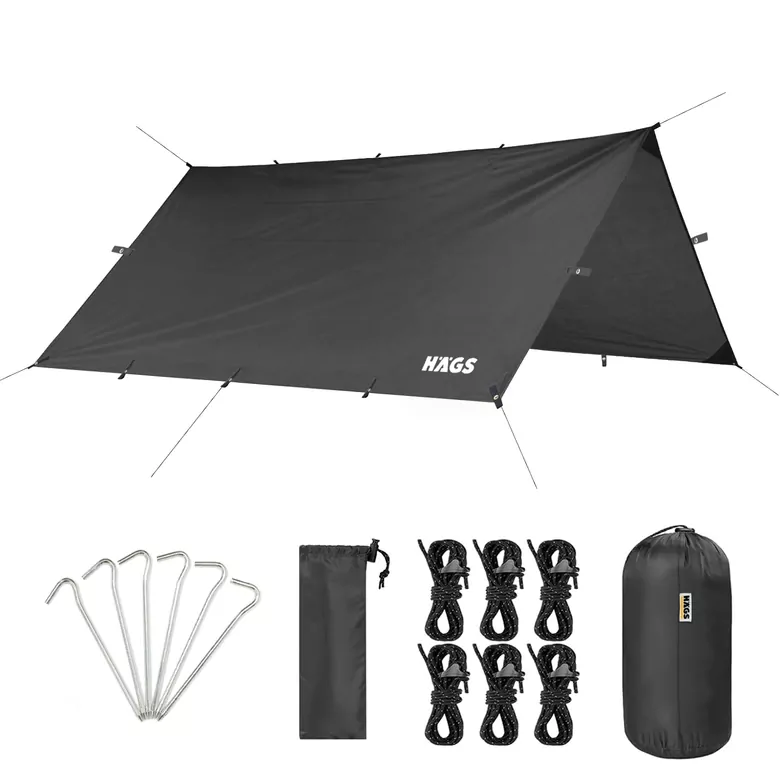 Haegs Tarp Gölgelik Tente, Taşınabilir Örtü Branda Çok İşlevli Outdoor Açık Hava Kamp Seyahat Tente Branda Güneşlik Karavan Tente Yan Çadır Gölgelik - 300x300 cm - Siyah