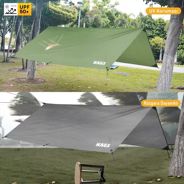 Haegs Tarp Gölgelik Tente, Taşınabilir Örtü Branda Çok İşlevli Outdoor Açık Hava Kamp Seyahat Tente Branda Güneşlik Karavan Tente Yan Çadır Gölgelik - 300x300 cm - Siyah