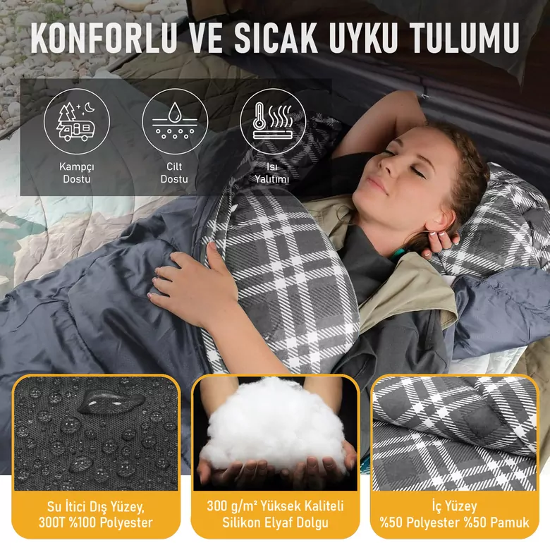Haegs Uyku Tulumu, Flanel, Battaniye, Kamp Uyku Tulumu, Outdoor Dış Mekan, 3 - 4 Mevsim, Yazlık Uyku Tulumu - Kış Uyku Tulumu, Ultra Hafif, Sıcak ve Kompakt - Flanel -Antrasit
