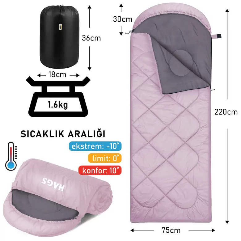 Haegs Uyku Tulumu, Flanel, Battaniye, Kamp Uyku Tulumu, Outdoor Dış Mekan, 3 - 4 Mevsim, Yazlık Uyku Tulumu - Kış Uyku Tulumu, Ultra Hafif, Sıcak ve Kompakt - Polar -Pembe