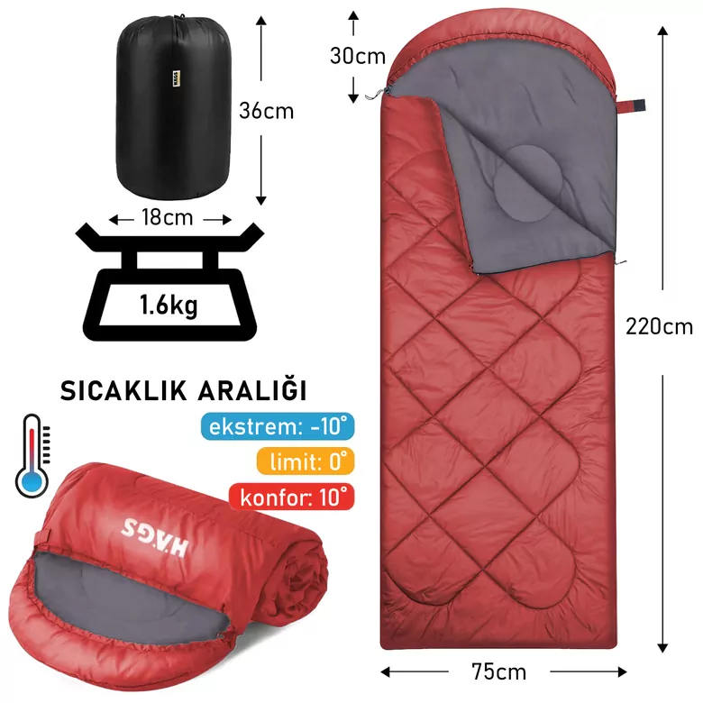 Haegs Uyku Tulumu, Polar, Battaniye, Kamp Uyku Tulumu, Outdoor Dış Mekan, 3 - 4 Mevsim, Yazlık Uyku Tulumu - Kış Uyku Tulumu, Ultra Hafif, Sıcak ve Kompakt - Polar -Kırmızı