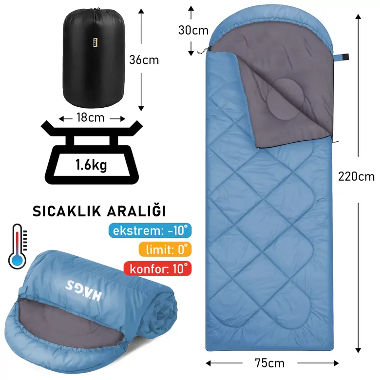 Haegs Uyku Tulumu, Polar, Battaniye, Kamp Uyku Tulumu, Outdoor Dış Mekan, 3 - 4 Mevsim, Yazlık Uyku Tulumu - Kış Uyku Tulumu, Ultra Hafif, Sıcak ve Kompakt - Polar -Mavi