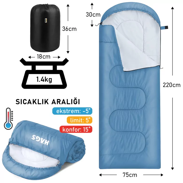 Haegs Uyku Tulumu, Battaniye, Kamp Uyku Tulumu, Outdoor Dış Mekan Çadır Karavan, 3 - 4 Mevsim, Yazlık Uyku Tulumu - Kış Uyku Tulumu, Ultra Hafif, Sıcak ve Kompakt - Mavi