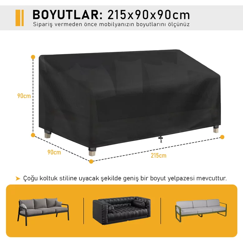 Haegs Çift Kişilik Bahçe Koltuk Örtüsü, Koruma Kılıfı, Su Geçirmez Açık Hava Bahçe Mobilya Kılıfları, Dış Mekan Sandalye Kılıfı Örtü Branda, Ağır Hizmet Tipi, 215-90-90cm - Siyah