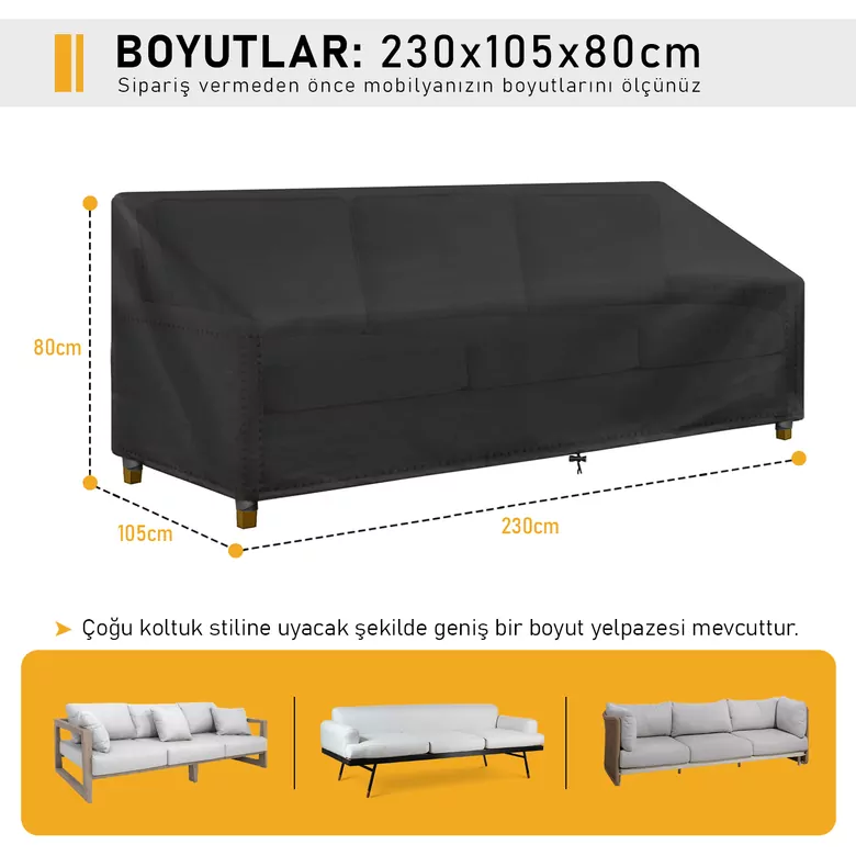 Haegs Çift Kişilik Bahçe Koltuk Örtüsü, Koruma Kılıfı, Su Geçirmez Açık Hava Bahçe Mobilya Kılıfları, Dış Mekan Sandalye Kılıfı Örtü Branda, Ağır Hizmet Tipi, 230-105-80cm - Siyah