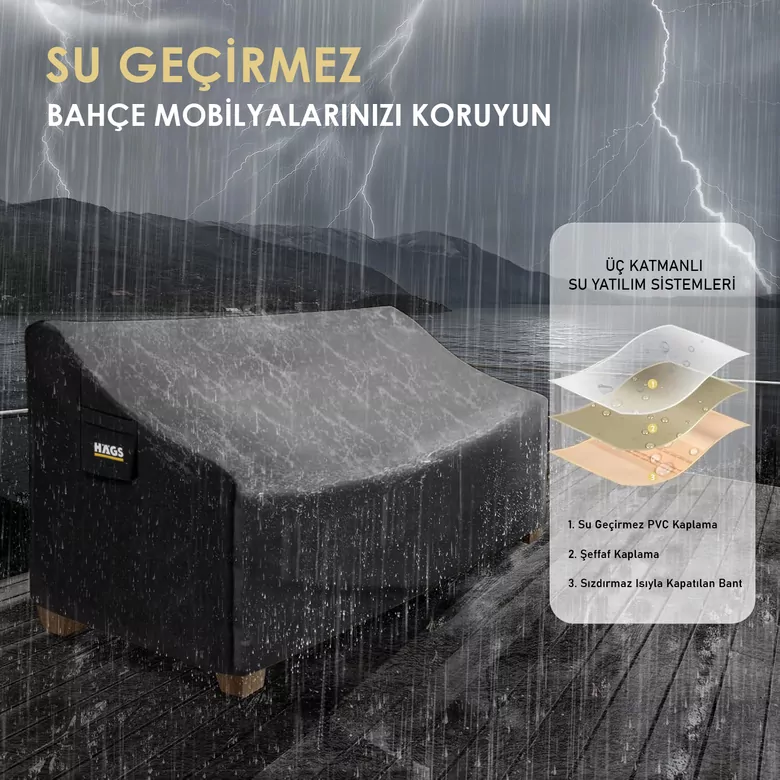 Haegs Tek Kişilik Bahçe Koltuk Örtüsü, Koruma Kılıfı, Su Geçirmez Açık Hava Bahçe Mobilya Kılıfları, Dış Mekan Sandalye Kılıfı Örtü Branda, Ağır Hizmet Tipi, 80-85-90cm - Siyah