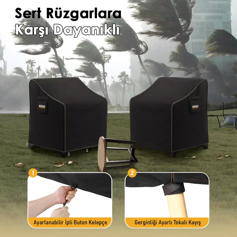 Haegs Tek Kişilik Bahçe Koltuk Örtüsü, Koruma Kılıfı, Su Geçirmez Açık Hava Bahçe Mobilya Kılıfları, Dış Mekan Sandalye Kılıfı Örtü Branda, Ağır Hizmet Tipi, 80-85-90cm - Siyah