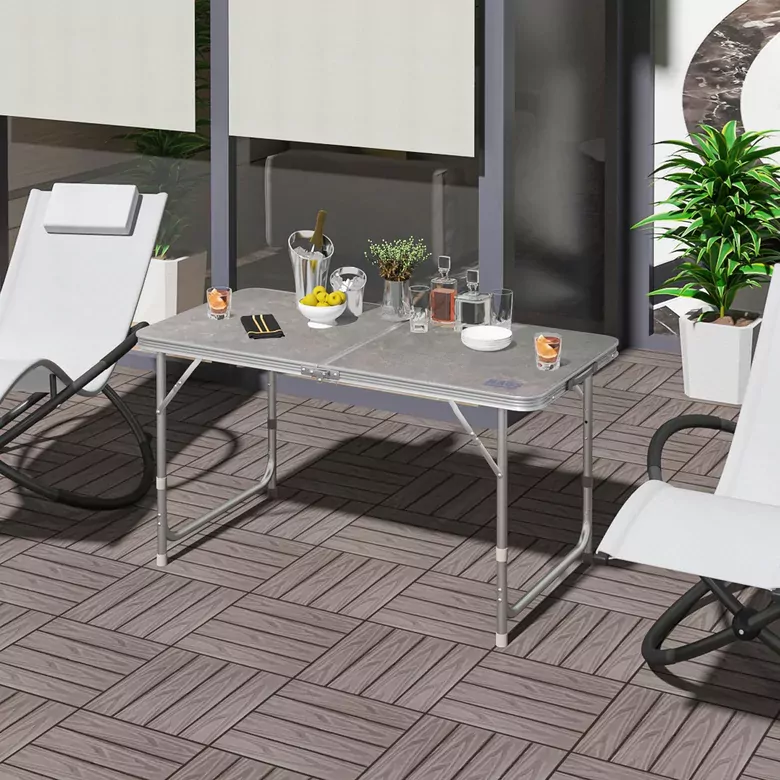 Haegs Portatif Kamp Masası, 3 Yükseklik Ayarlı, Katlanır Piknik Masası, Kolay Taşınabilir Alüminyum Masa - 120x60 - Mermer Desenli