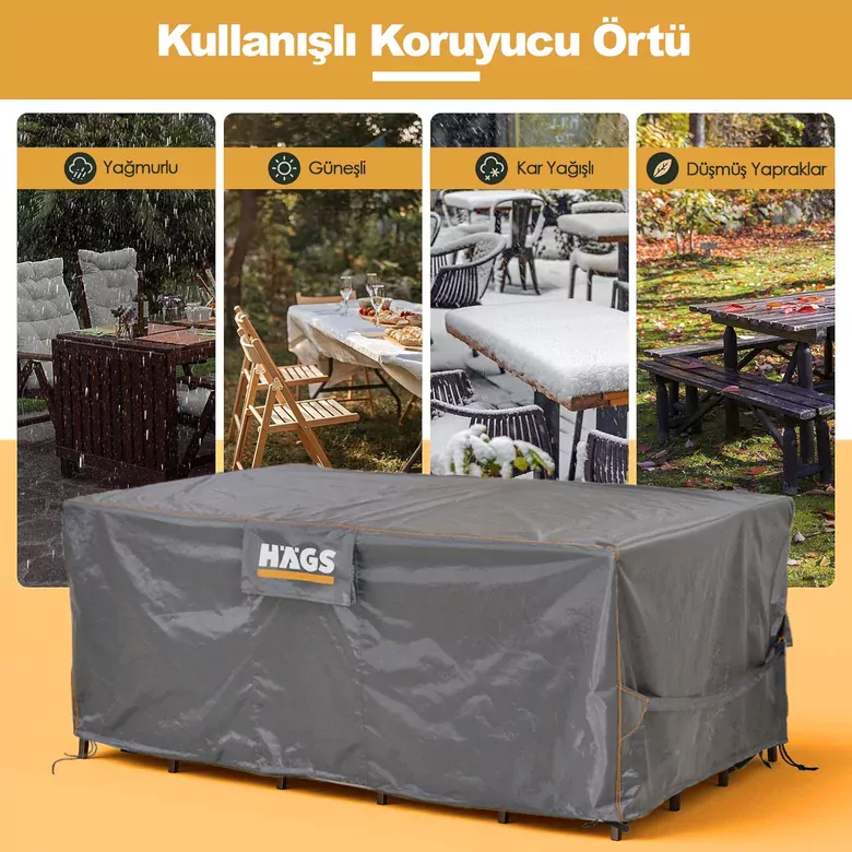 Haegs Bahçe Mobilyası Örtüsü, 180-120-74cm, Ağır Hizmet Oxford Kumaş, Su Geçirmez, Dış Mekan Veranda Masa Örtüsü, Havalandırmalı Masa ve Sandalye Koruma Kılıfı - Gri