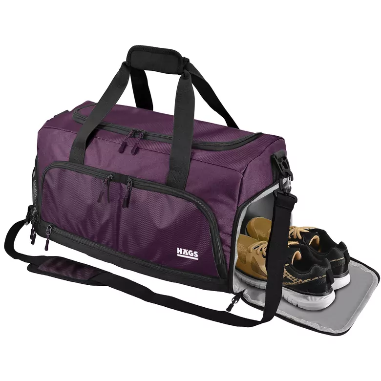 HAEGS Spor Çantası, 10 Cepli, Ayakkabı bölmeli, Su Geçirmez Islak Eşya Keseli, Organizer Tasarımlı Dayanıklı Bay Bayan Seyahat Çantası, Gym, Fitness Çantası, Medium - Mor