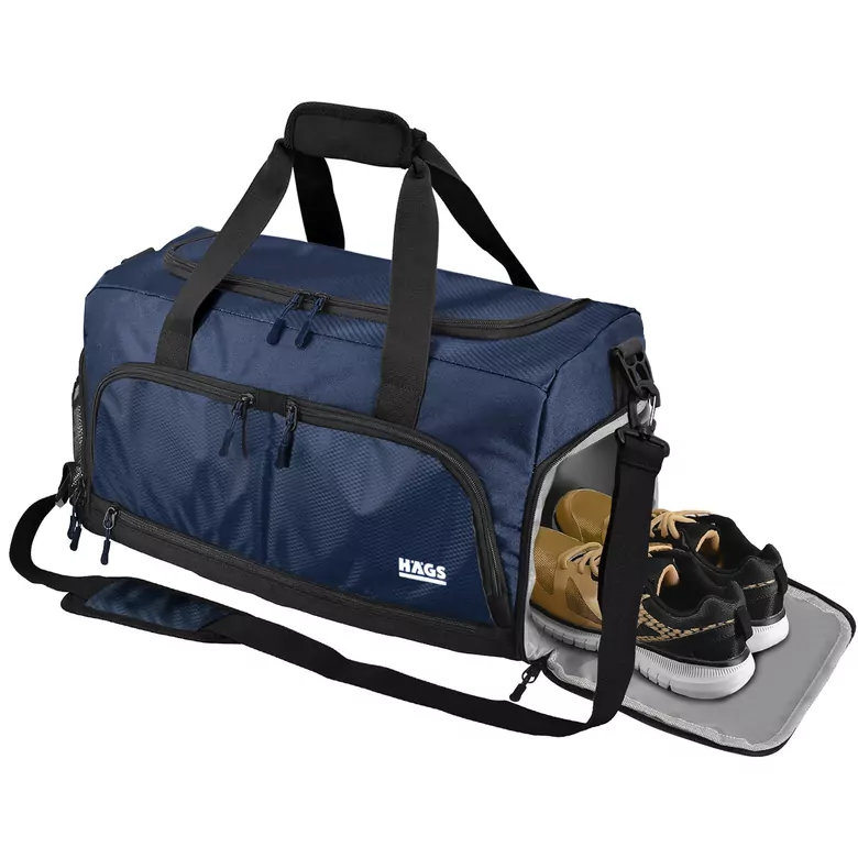 HAEGS Spor Çantası, 10 Cepli, Ayakkabı bölmeli, Su Geçirmez Islak Eşya Keseli, Organizer Tasarımlı Dayanıklı Bay Bayan Seyahat Çantası, Gym, Fitness Çantası, Medium - Lacivert