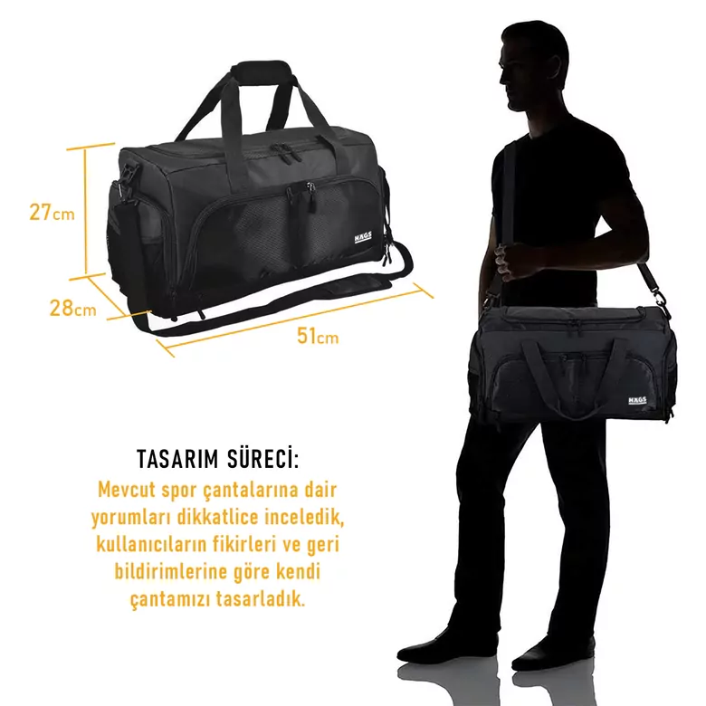 HAEGS Spor Çantası, 10 Cepli, Ayakkabı bölmeli, Su Geçirmez Islak Eşya Keseli, Organizer Tasarımlı Dayanıklı Bay Bayan Seyahat Çantası, Gym, Fitness Çantası, Medium - Gri