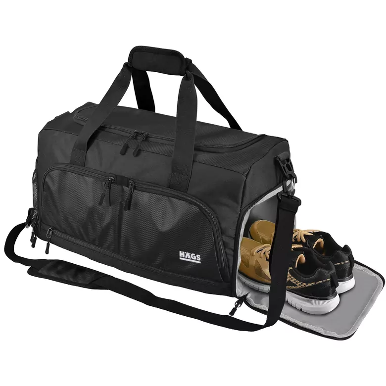 HAEGS Spor Çantası, 10 Cepli, Ayakkabı bölmeli, Su Geçirmez Islak Eşya Keseli, Organizer Tasarımlı Dayanıklı Bay Bayan Seyahat Çantası, Gym, Fitness Çantası, Medium - Siyah