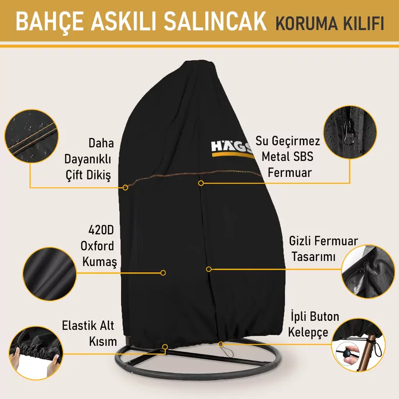 HAEGS Bahçe Salıncağı Örtüsü, Rattan Salıncak Koltuk Koruma Kılıfı Brandası, Hamak Sandalye Dış Mekan Su Geçirmez Mobilyası Koruyucu Örtü - Çift Kişilik, 230 x 200cm