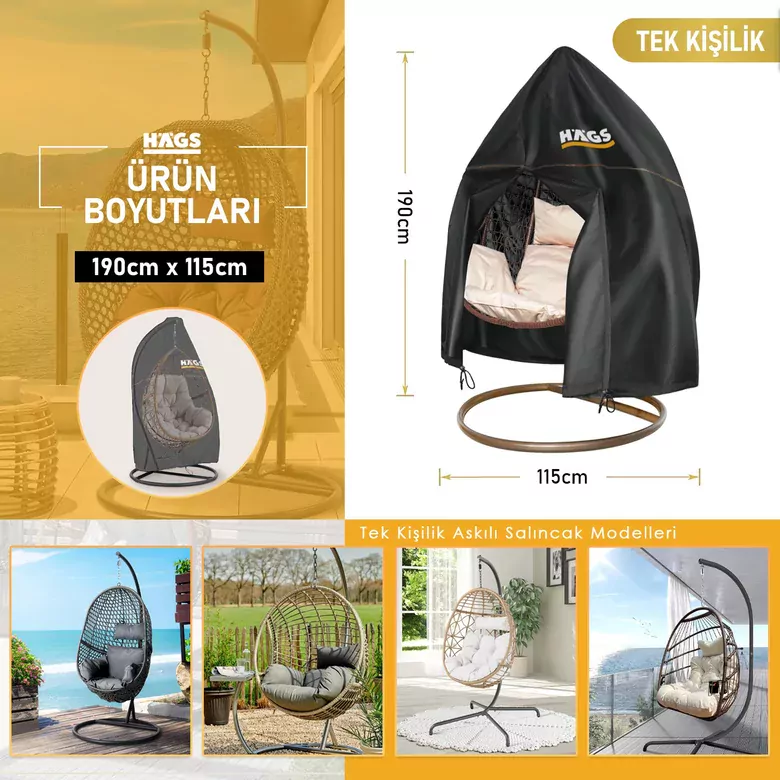HAEGS Bahçe Salıncağı Örtüsü, Rattan Salıncak Koltuk Koruma Kılıfı Brandası, Hamak Sandalye Dış Mekan Su Geçirmez Mobilyası Koruyucu Örtü - 190 x 115cm