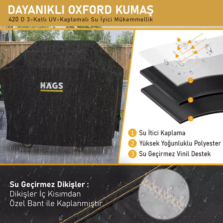 Haegs BBQ Mangal Örtüsü, Gazlı, Kömürlü Grill Koruma Brandası, Su geçirmez, Outdoor Dış Mekan Barbekü Mangal Kılıfı - 105-49-102 cm