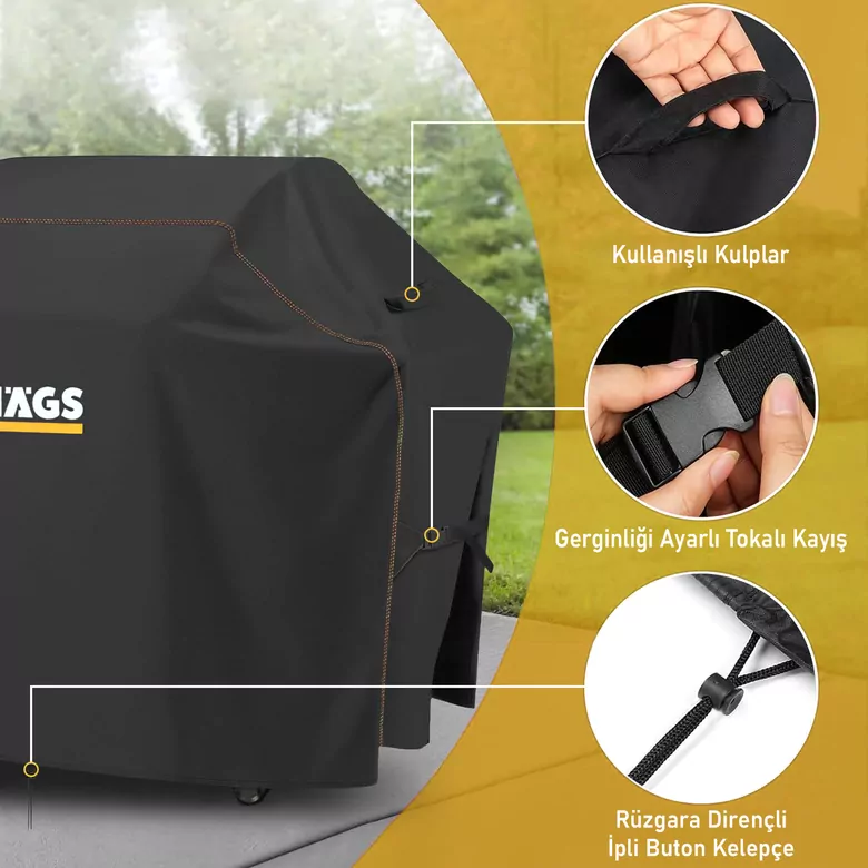 Haegs BBQ Mangal Örtüsü, Gazlı, Kömürlü Grill Koruma Brandası, Su geçirmez, Outdoor Dış Mekan Barbekü Mangal Kılıfı - 105-49-102 cm