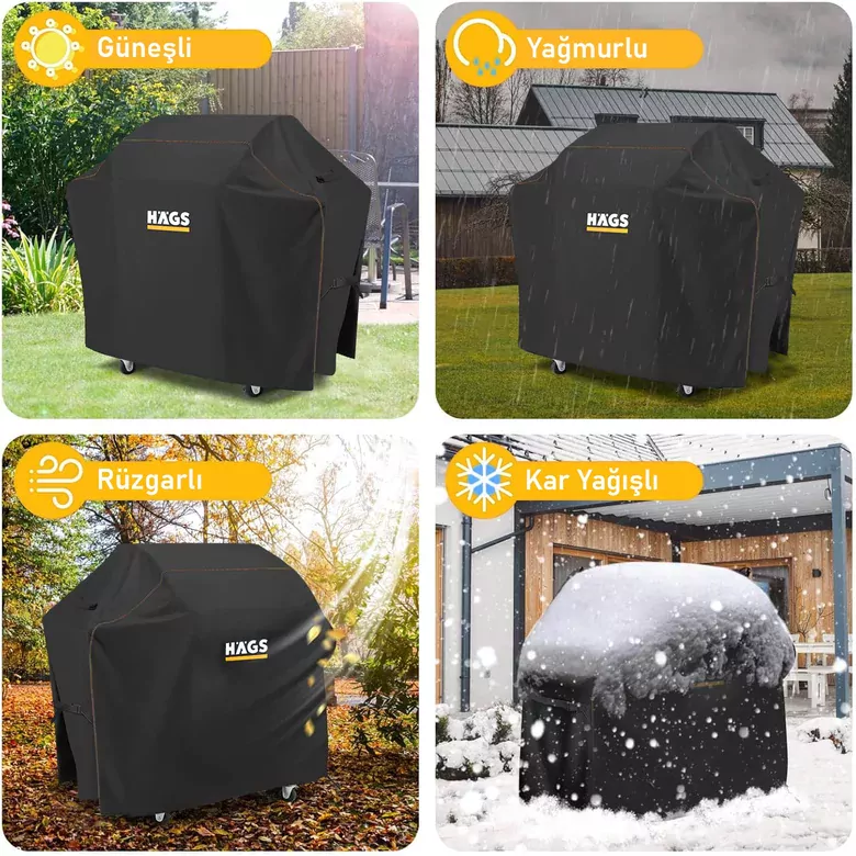 Haegs BBQ Mangal Örtüsü, Gazlı, Kömürlü Grill Koruma Brandası, Su geçirmez, Outdoor Dış Mekan Barbekü Mangal Kılıfı - 105-49-102 cm