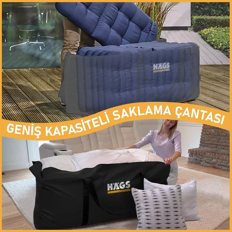 HAEGS Bahçe Mobilya Yastığı, Minderi Saklama Çantası Hurç, Yatak, Yorgan, Yastık Organizer, Düzenleyici, Depolama Hurcu, Çantası, Extra Büyük Battal Boy - 725 Lt Siyah