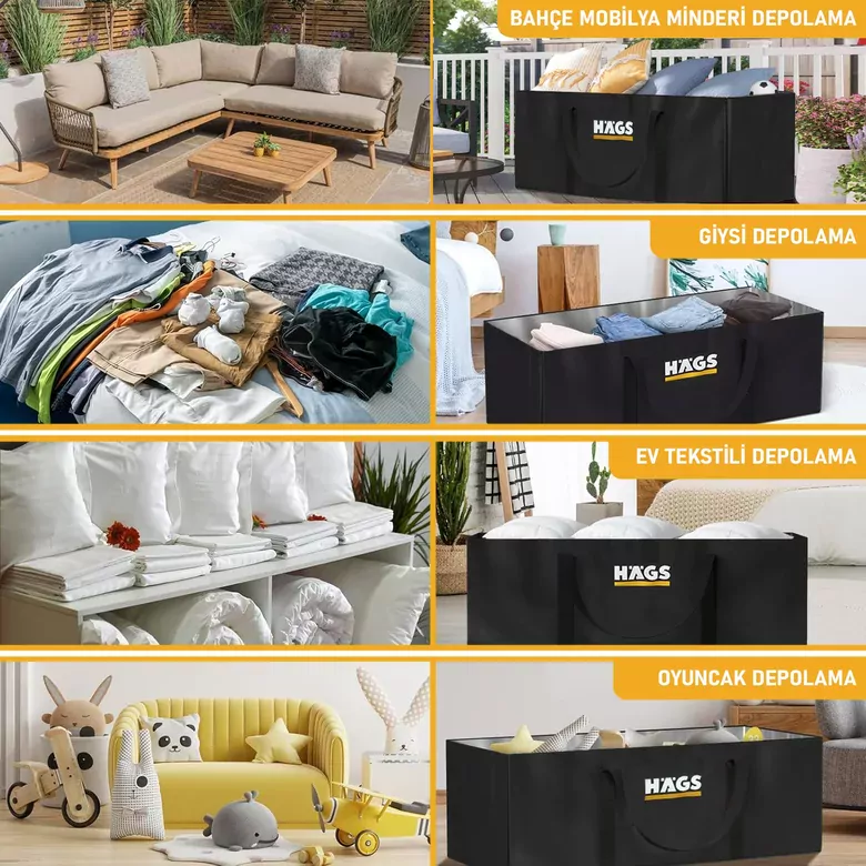HAEGS Bahçe Mobilya Yastığı, Minderi Saklama Çantası Hurç, Yatak, Yorgan, Yastık Organizer, Düzenleyici, Depolama Hurcu, Çantası, Extra Büyük Battal Boy - 725 Lt Siyah