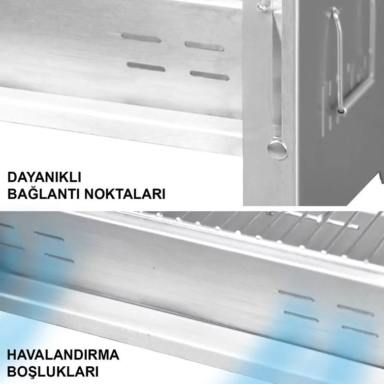 Haegs Katlanır Mangal, Paslanmaz Çelik Krom, Barbekü Kömür Mangalı, Izgaralı, Portatif taşınabilir Pratik Mangal