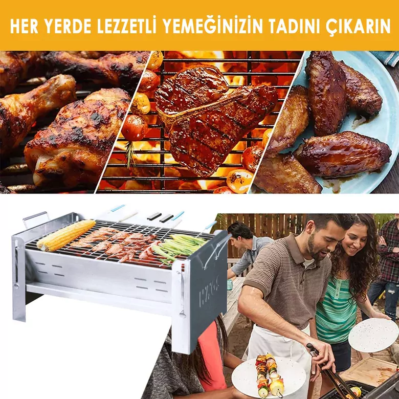 Haegs Katlanır Mangal, Paslanmaz Çelik Krom, Barbekü Kömür Mangalı, Izgaralı, Portatif taşınabilir Pratik Mangal