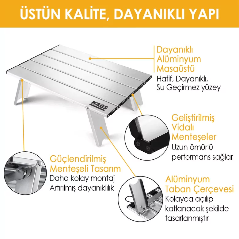 Haegs Portatif Küçük Masa Alüminyum Ultra hafif Katlanır Mini Masa - Plaj, Piknik, Kamp, Balıkçı, Outdoor Küçük Sehpa Masa - Siyah