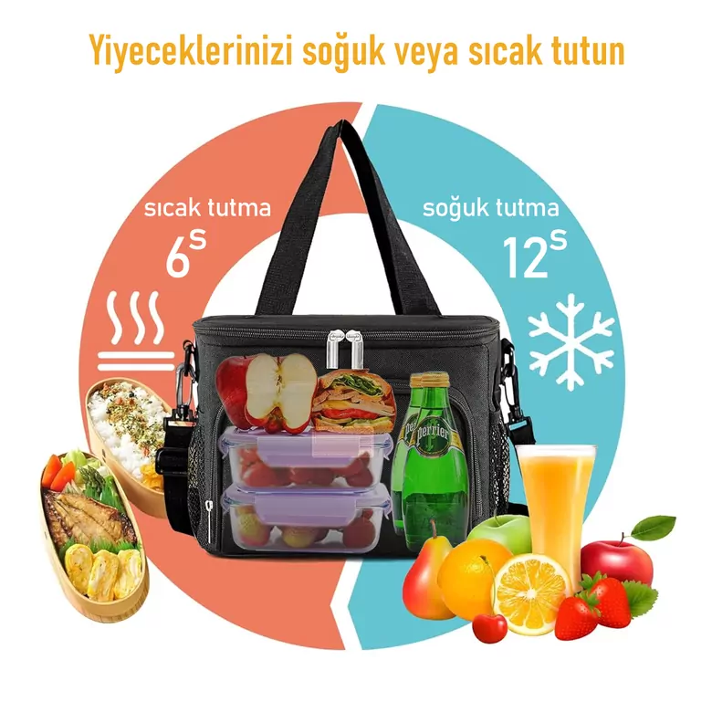 HAEGS Termal Çanta, Soğuk Sıcak Tutucu Yalıtımlı Beslenme Çantası, Soğutucu Buzluk Yemek Çantası 8,5L - Siyah