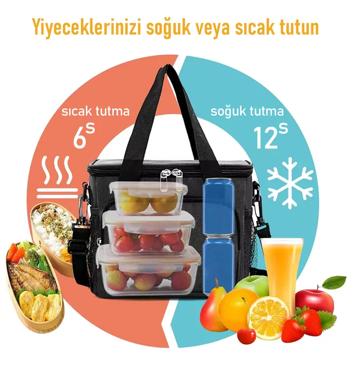 HAEGS Termal Çanta, Soğuk Sıcak Tutucu Yalıtımlı Beslenme Çantası, Soğutucu Buzluk Yemek Çantası 15L - Siyah