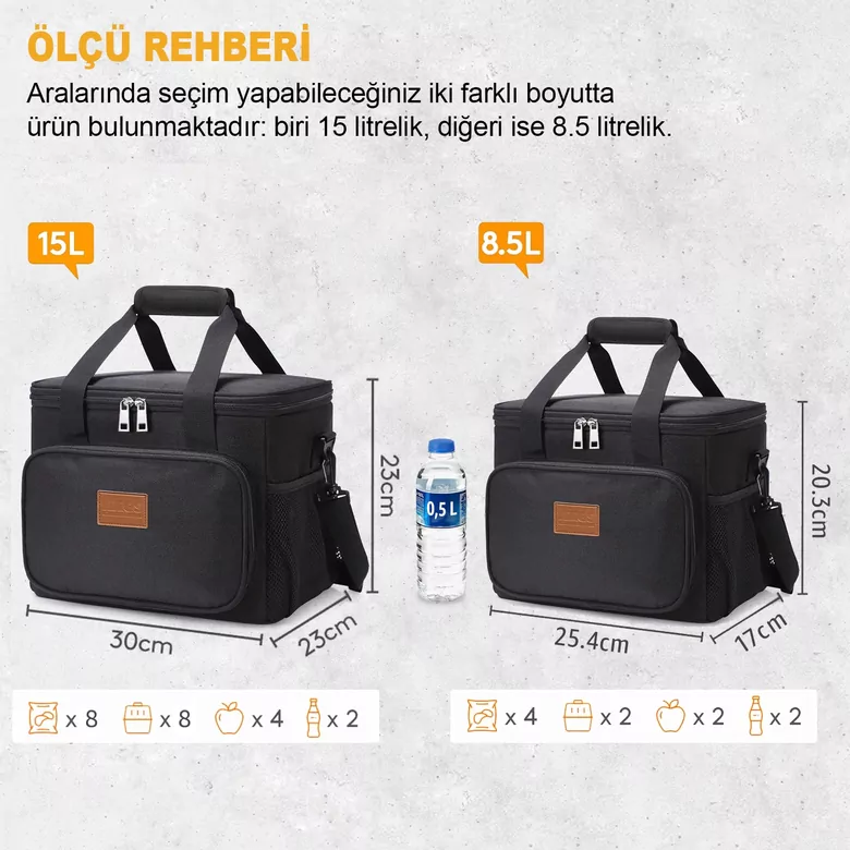 HAEGS Termal Çanta, Soğuk Sıcak Tutucu Yalıtımlı Beslenme Çantası, Soğutucu Buzluk Yemek Çantası 15L - Siyah