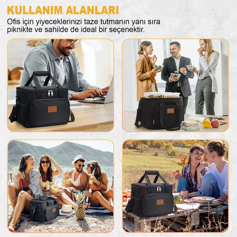 HAEGS Termal Çanta, Soğuk Sıcak Tutucu Yalıtımlı Beslenme Çantası, Soğutucu Buzluk Yemek Çantası 15L - Siyah