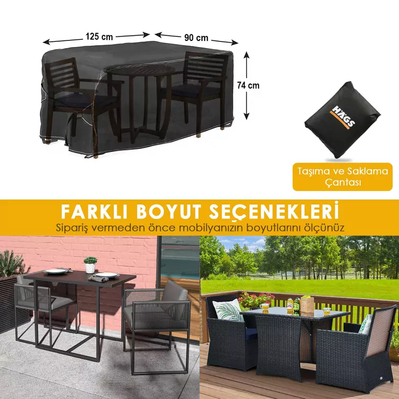 Haegs Bahçe Mobilyası Örtüsü, 125x90x74cm, Ağır Hizmet Oxford Kumaş, Su Geçirmez, Dış Mekan Veranda Masa Örtüsü, Havalandırmalı Masa ve Sandalye Koruma Kılıfı