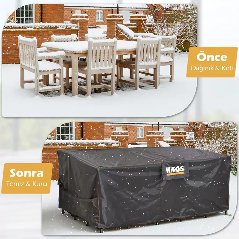 Haegs Bahçe Mobilyası Örtüsü, 125x90x74cm, Ağır Hizmet Oxford Kumaş, Su Geçirmez, Dış Mekan Veranda Masa Örtüsü, Havalandırmalı Masa ve Sandalye Koruma Kılıfı