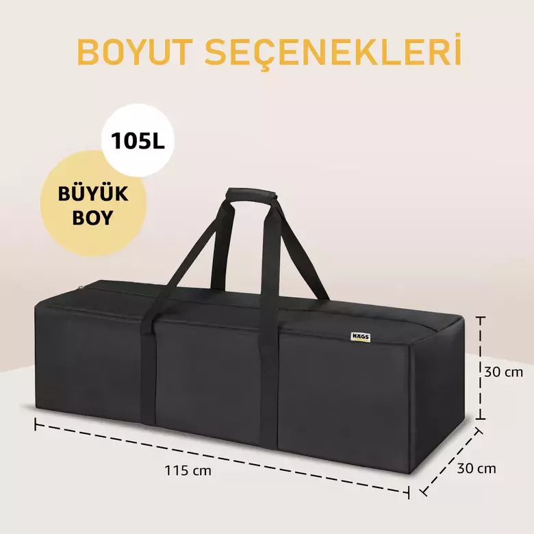 Haegs Taşıma Çantası, Fermuarlı Dayanıklı Seyahat Spor, Kamp Malzemeleri Saklama Çantası, Hurç, Valiz, 105L Büyük Boy - Siyah