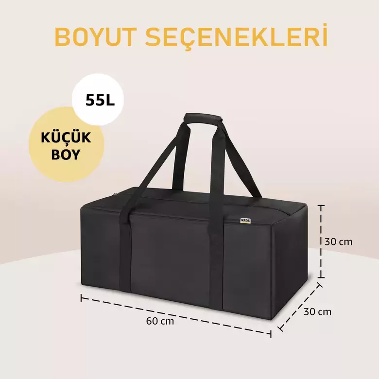 Haegs Taşıma Çantası, Fermuarlı Dayanıklı Seyahat Spor, Kamp Malzemeleri Saklama Çantası, Hurç, Valiz, 55L Küçük Boy - Siyah