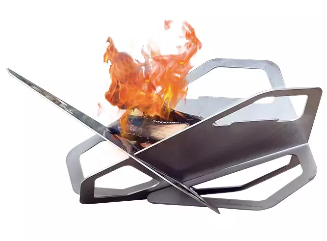 Haegs Fire Pit Portatif Ateş Çukuru Paslanmaz Çelik Krom BBQ Grill Izgaralı, Kamp Ateşi, Kolay Taşınabilir Odun Kömür Dış Mekan Outdoor Barbekü Mangal (56cm x 56cm)