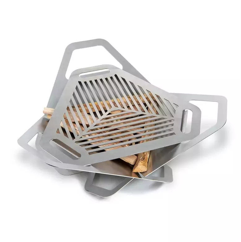 Haegs Fire Pit Portatif Ateş Çukuru Paslanmaz Çelik Krom BBQ Grill Izgaralı, Kamp Ateşi, Kolay Taşınabilir Odun Kömür Dış Mekan Outdoor Barbekü Mangal (56cm x 56cm)