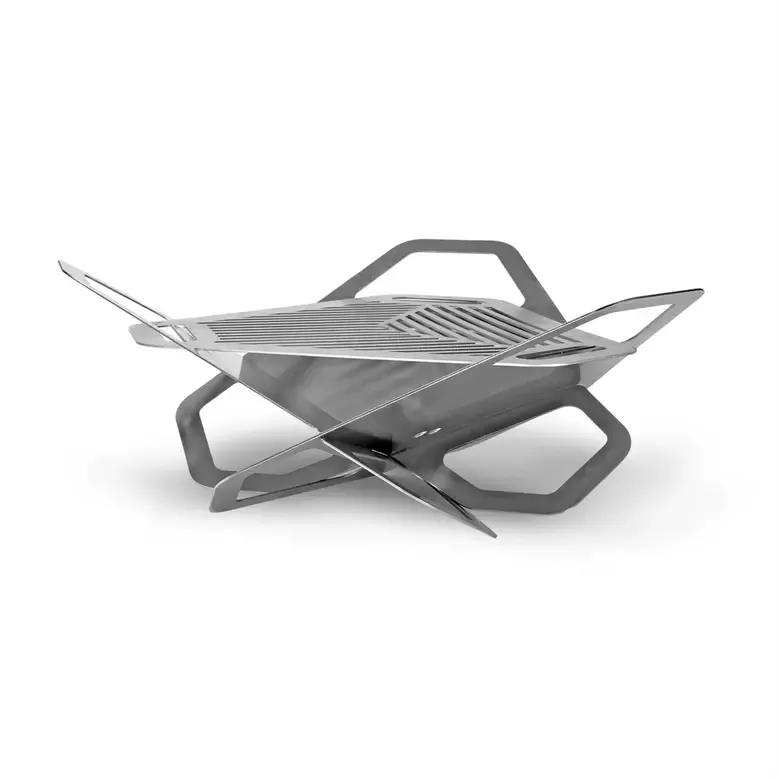 Haegs Fire Pit Portatif Ateş Çukuru Paslanmaz Çelik Krom BBQ Grill Izgaralı, Kamp Ateşi, Kolay Taşınabilir Odun Kömür Dış Mekan Outdoor Barbekü Mangal (56cm x 56cm)