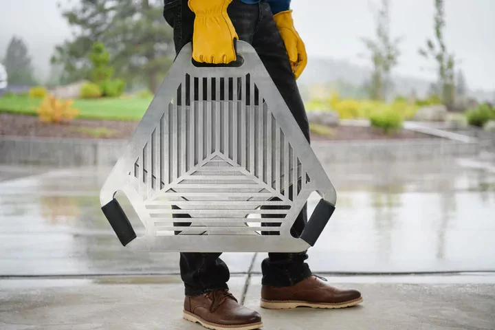 Haegs Fire Pit Portatif Ateş Çukuru Paslanmaz Çelik Krom BBQ Grill Izgaralı, Kamp Ateşi, Kolay Taşınabilir Odun Kömür Dış Mekan Outdoor Barbekü Mangal (56cm x 56cm)