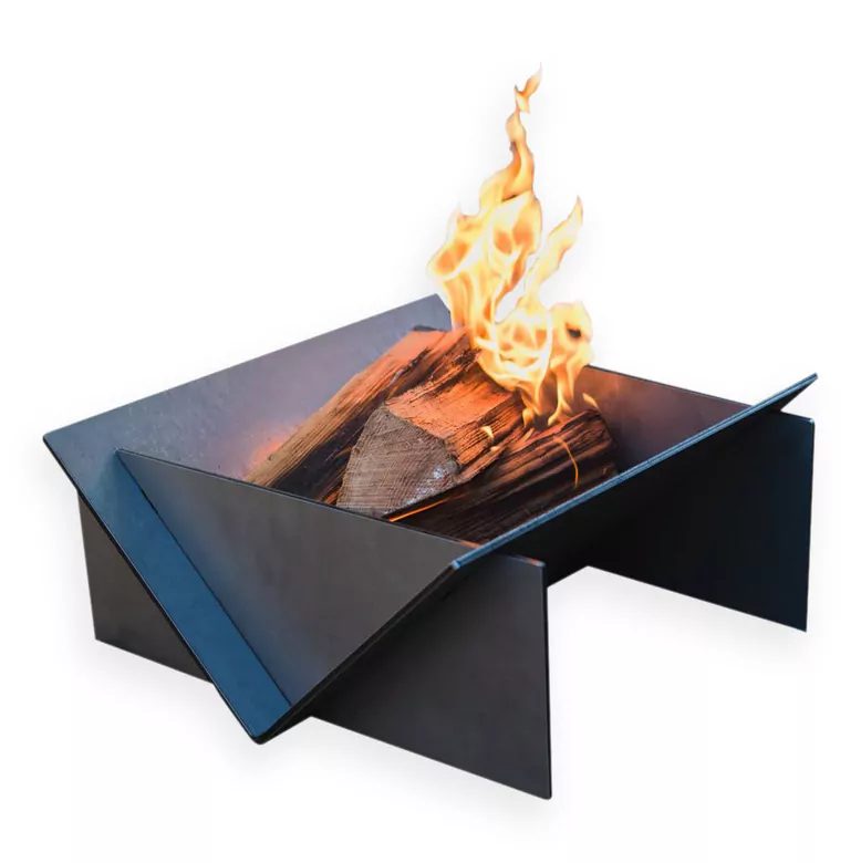 Haegs Fire Pit Portatif Ateş Çukuru Paslanmaz Çelik Krom BBQ Grill Izgaralı, Kamp Ateşi, Kolay Taşınabilir Odun Kömür Dış Mekan Outdoor Barbekü Mangal (55cm x 65cm) 60FP20SQ-L Büyük boy