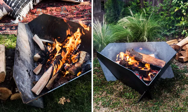 Haegs Fire Pit Portatif Ateş Çukuru Paslanmaz Çelik Krom BBQ Grill Izgaralı, Kamp Ateşi, Kolay Taşınabilir Odun Kömür Dış Mekan Outdoor Barbekü Mangal (66cm x 66cm) 60FP30SX-L Büyük Boy