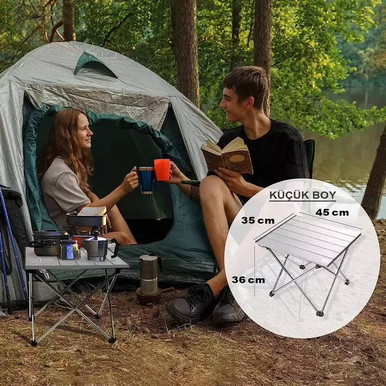 HAEGS Full Alüminyum Katlanır Kamp Masası, Piknik, BBQ, Balıkçılık, Avcılık, Plaj, Hiking için Kolay Taşınabilir Kompakt Outdoor Ultra Hafif Kamp Masası Small - Siyah