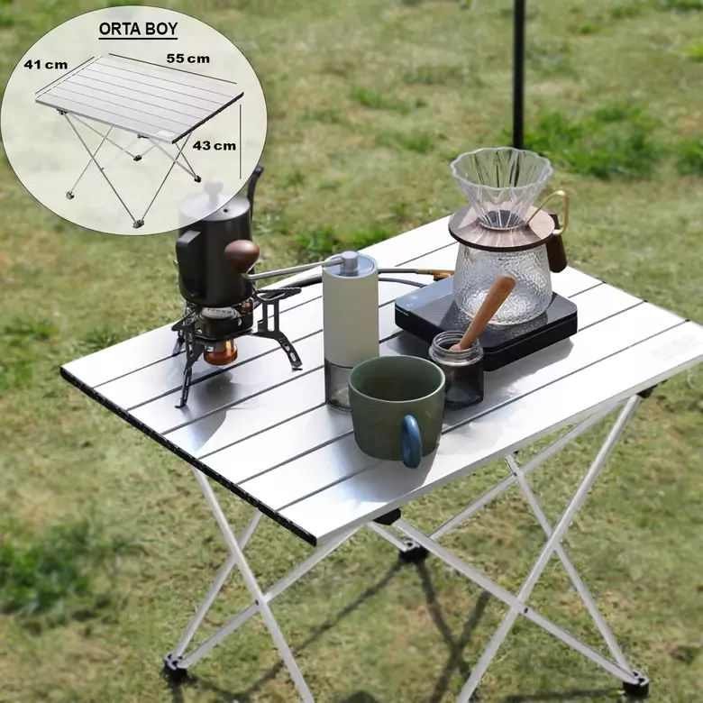 HAEGS Full Alüminyum Katlanır Kamp Masası, Piknik, BBQ, Balıkçılık, Avcılık, Plaj, Hiking için Kolay Taşınabilir Kompakt Outdoor Ultra Hafif Kamp Masası Medium - Gümüş