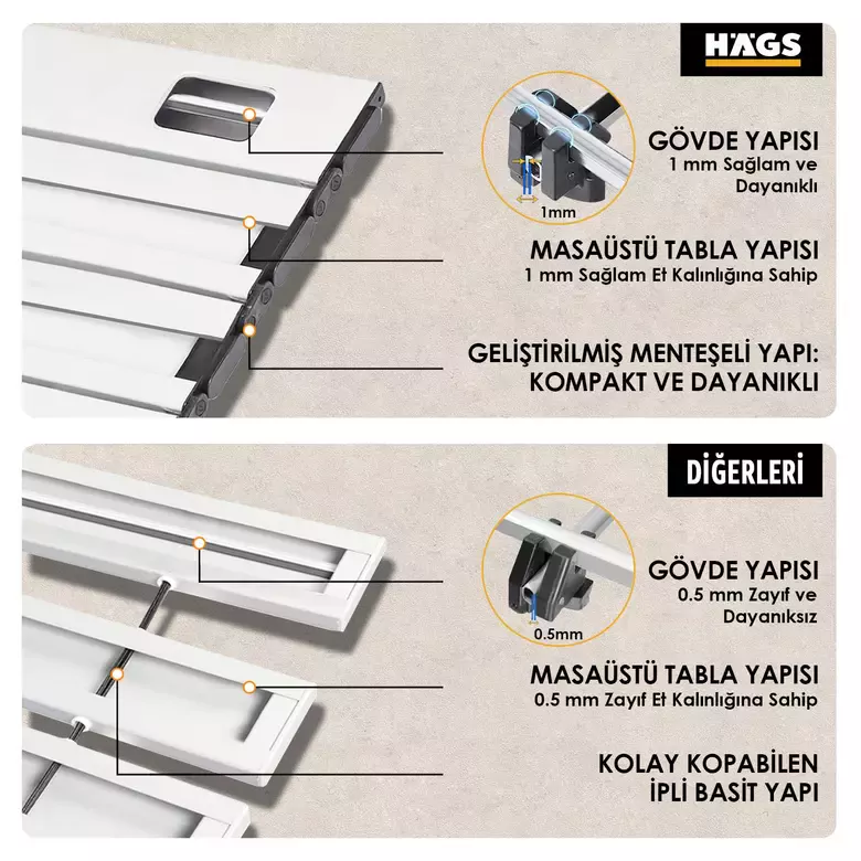 HAEGS Full Alüminyum Katlanır Kamp Masası, Piknik, BBQ, Balıkçılık, Avcılık, Plaj, Hiking için Kolay Taşınabilir Kompakt Outdoor Ultra Hafif Kamp Masası Medium - Gümüş