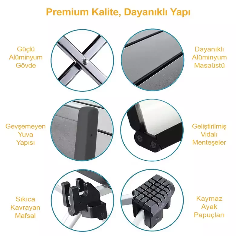 HAEGS Full Alüminyum Katlanır Kamp Masası, Piknik, BBQ, Balıkçılık, Avcılık, Plaj, Hiking için Kolay Taşınabilir Kompakt Outdoor Ultra Hafif Kamp Masası Medium - Gümüş