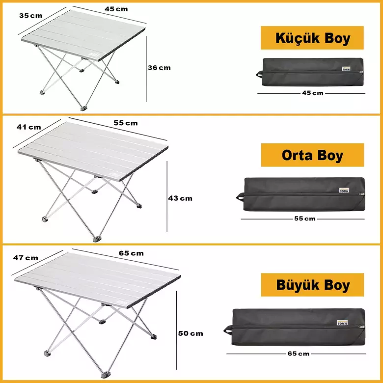 HAEGS Full Alüminyum Katlanır Kamp Masası, Piknik, BBQ, Balıkçılık, Avcılık, Plaj, Hiking için Kolay Taşınabilir Kompakt Outdoor Ultra Hafif Kamp Masası Medium - Gümüş