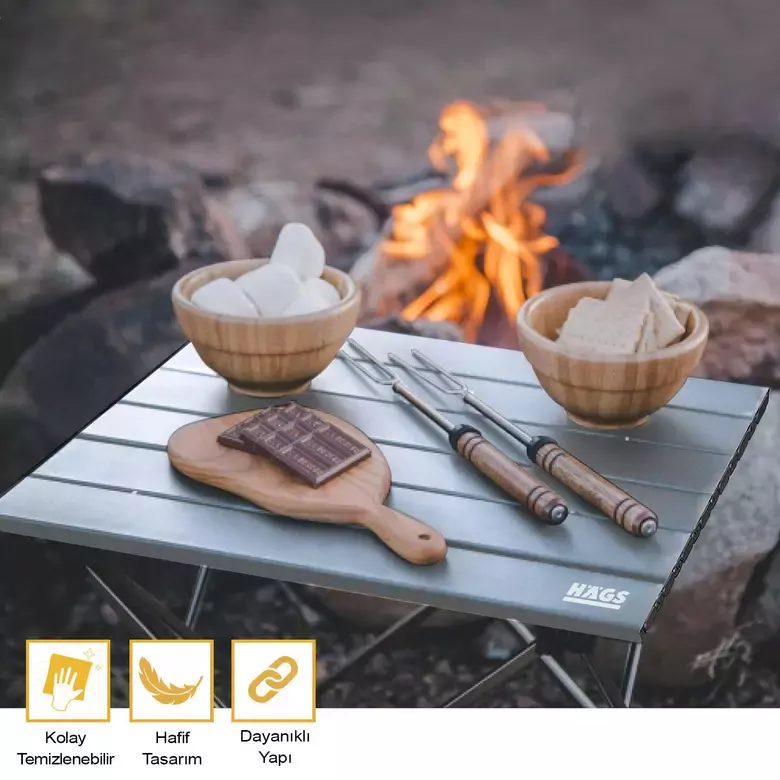 HAEGS Full Alüminyum Katlanır Kamp Masası, Piknik, BBQ, Balıkçılık, Avcılık, Plaj, Hiking için Kolay Taşınabilir Kompakt Outdoor Ultra Hafif Kamp Masası Medium - Gümüş