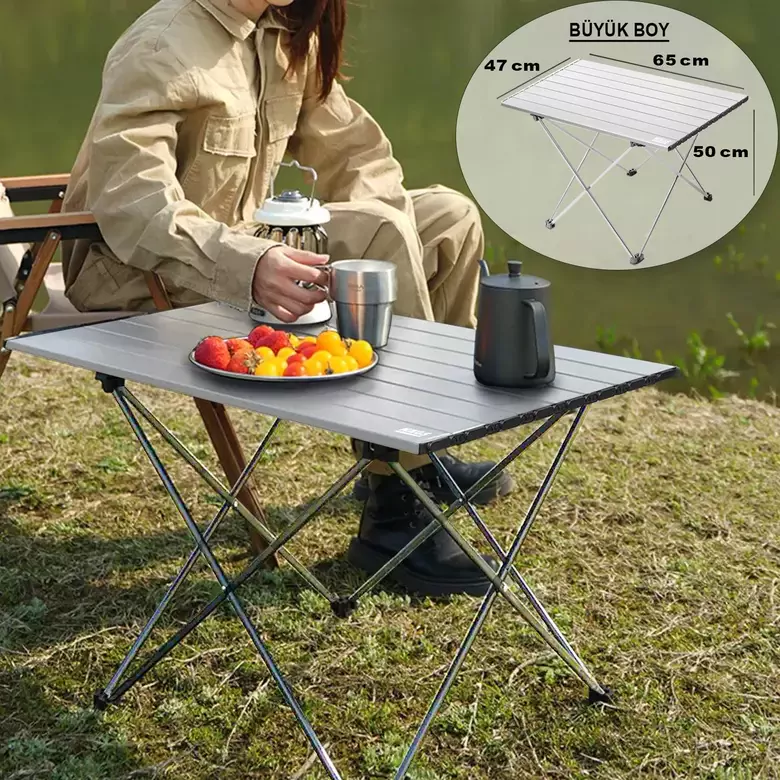 HAEGS Full Alüminyum Katlanır Kamp Masası, Piknik, BBQ, Balıkçılık, Avcılık, Plaj, Hiking için Kolay Taşınabilir Kompakt Outdoor Ultra Hafif Kamp Masası Large - Siyah