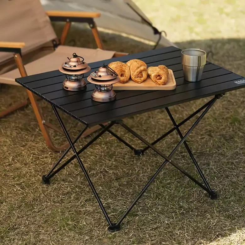 HAEGS Full Alüminyum Katlanır Kamp Masası, Piknik, BBQ, Balıkçılık, Avcılık, Plaj, Hiking için Kolay Taşınabilir Kompakt Outdoor Ultra Hafif Kamp Masası Large - Siyah